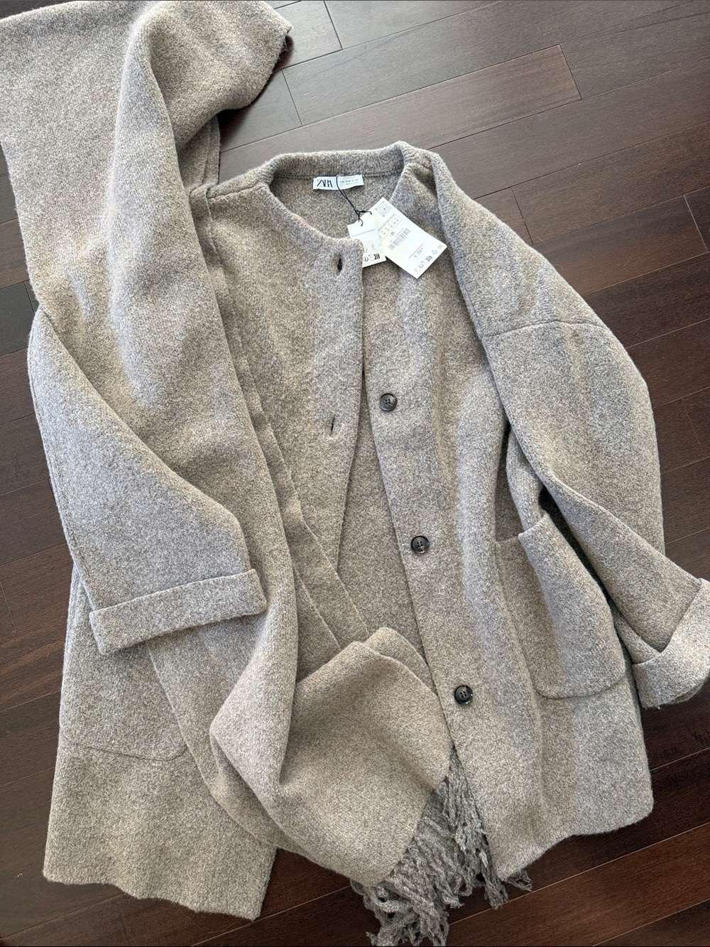 Zara Taupe Coat with Matching Scarf
